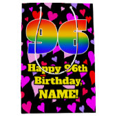 96歳の誕生日：愛情あふれるハート柄、虹 #96 ミディアムペーパーバッグ (正面)