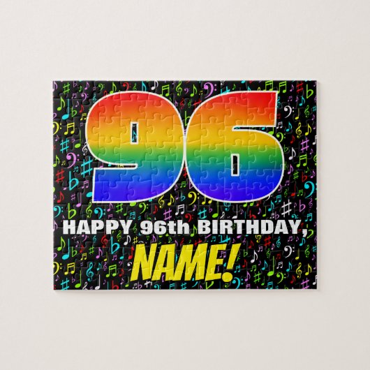 96歳の誕生日 - 楽しいカラフルな音楽シンボル&「96」 ジグソーパズル (横)