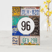 96番目のヴィンテージカードの誕生日ライセンスプレート カード (黄色い花)