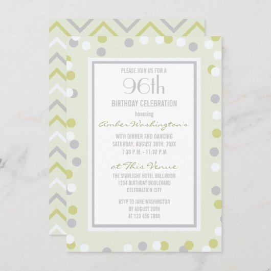 96番目の緑と灰色の水玉模様と山かっこ 招待状 (正面/裏面)