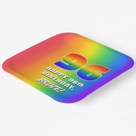 96番目の誕生日カラフル:, おもしろいレインボーパターン# 96 ペーパープレート (傾斜あり)