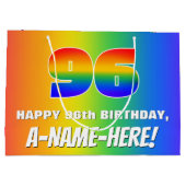 96番目の誕生日カラフル:, おもしろいレインボーパターン# 96 ラージペーパーバッグ (裏面)