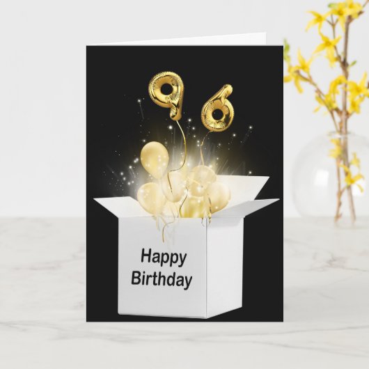 96番目の誕生日バルーン(白いボックス) カード (黄色い花)