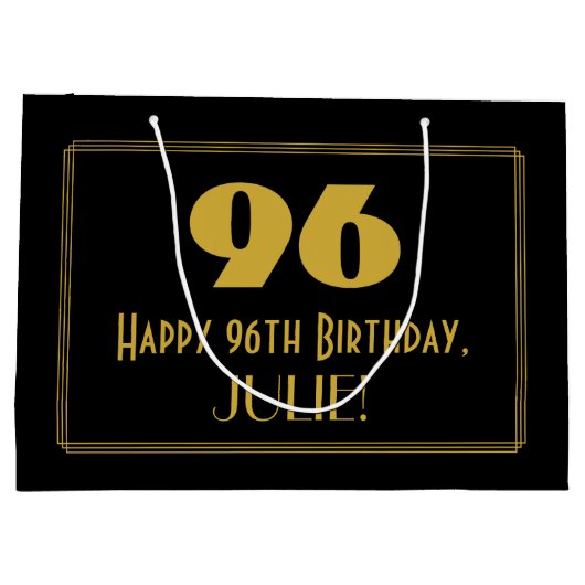96番目の誕生日—インスパイアアールデコの「96」の外観と名前 ラージペーパーバッグ (裏面)