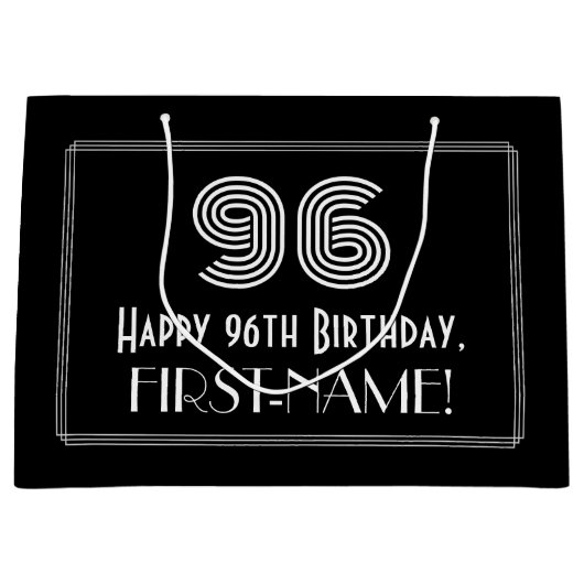 96番目の誕生日—インスパイアアールデコの「96」の外観と名前 ラージペーパーバッグ (正面)