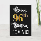 96番目の誕生日:ファンシースクリプト、フェイク金ゴールド・ルック、名前 カード (正面)