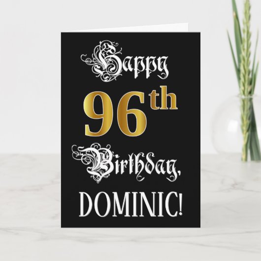 96番目の誕生日:ファンシースクリプト、フェイク金ゴールド・ルック、名前 カード (正面)