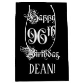 96番目の誕生日: ファンシー、スクリプエレガントト+名前をカスタムする ミディアムペーパーバッグ (正面)