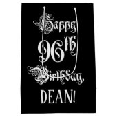 96番目の誕生日: ファンシー、スクリプエレガントト+名前をカスタムする ミディアムペーパーバッグ (裏面)