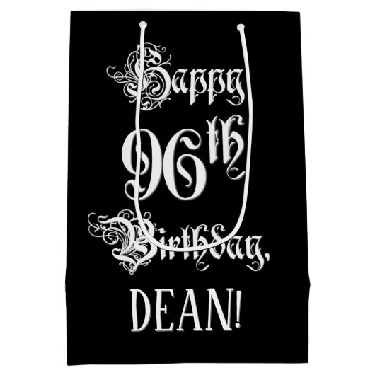 96番目の誕生日: ファンシー、スクリプエレガントト+名前をカスタムする ミディアムペーパーバッグ (裏面)