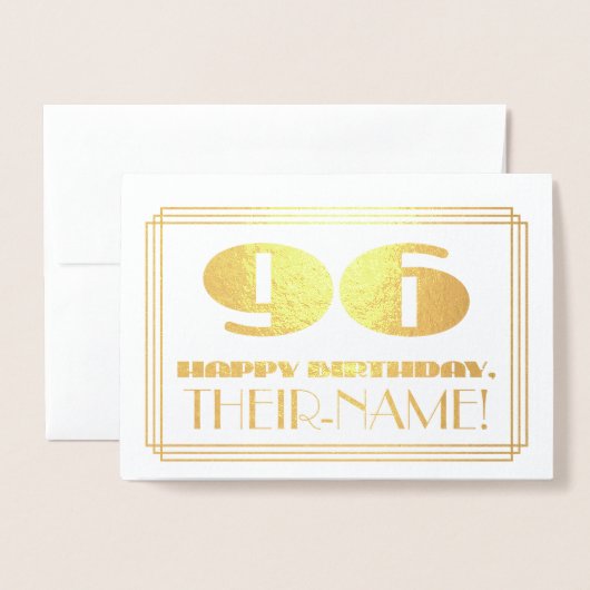 96番目の誕生日、名前+アールデコインスパイア「96」を見る 箔カード (封筒付き正面)