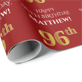 96誕生日エレガント:，赤，フェイク金ゴールド ラッピングペーパー (ロールコーナー)