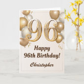 96誕生日金ゴールドバルーンと紙吹雪誕生日 カード (黄色い花)