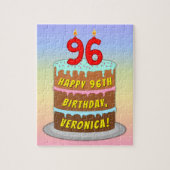 96誕生日:おもしろいケーキとキャンドル+名前をカスタムする ジグソーパズル (縦)