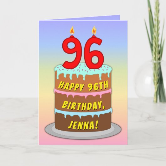 96誕生日—おもしろいケーキ&ろうそく、名前をカスタムする付き カード (正面)
