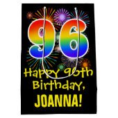 96誕生日:おもしろい花火パターン+虹96 ミディアムペーパーバッグ (裏面)