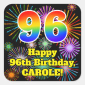 96誕生日:おもしろい花火ルック、虹# 96 スクエアシール (正面)