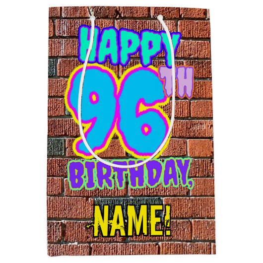 96誕生日:おもしろい、アーバングラフィティインスパイアルック ミディアムペーパーバッグ (正面)