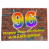 96誕生日:おもしろい、グラフィティインスパイアレインボーー# 96 ラージペーパーバッグ (正面)