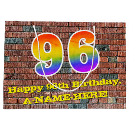 96誕生日:おもしろい、グラフィティインスパイアレインボーー# 96 ラージペーパーバッグ