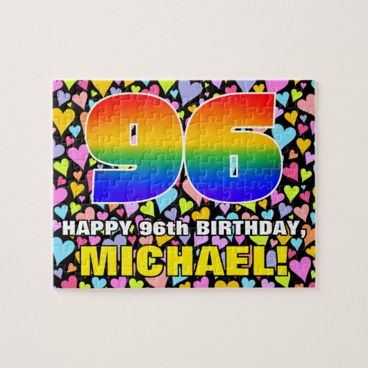 96誕生日—おもしろい、愛するハートシェイプ+「96」 ジグソーパズル (横)