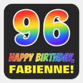 96誕生日:はっきりした,おもしろい,シンプル虹, 96 スクエアシール (正面)