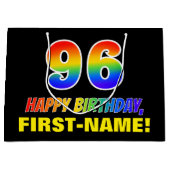 96誕生日:はっきりした,おもしろい,シンプル虹， 96 ラージペーパーバッグ (正面)