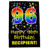 96誕生日:カラフルスターズパターン&レインボー96 ミディアムペーパーバッグ (正面)