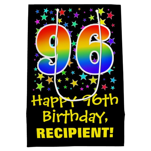 96誕生日:カラフルスターズパターン&レインボー96 ミディアムペーパーバッグ (裏面)