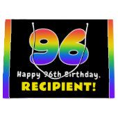 96誕生日:カラフルレインボー# 96,名前をカスタムする ラージペーパーバッグ (正面)