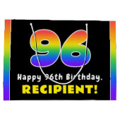 96誕生日:カラフルレインボー# 96,名前をカスタムする ラージペーパーバッグ (裏面)