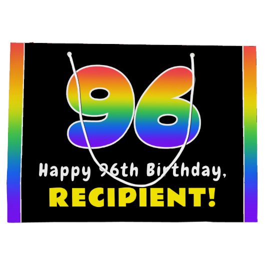 96誕生日:カラフルレインボー# 96,名前をカスタムする ラージペーパーバッグ (裏面)