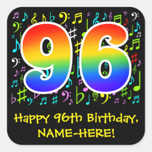 96誕生日:カラフル音楽シンボル、レインボー96 スクエアシール