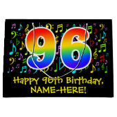 96誕生日-カラフル音楽シンボル， Rainbow 96 ラージペーパーバッグ (正面)