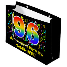 96誕生日-カラフル音楽シンボル， Rainbow 96 ラージペーパーバッグ