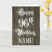 96誕生日:ファンシー、エレガント文字フェイク、木目 カード (黄色い花)