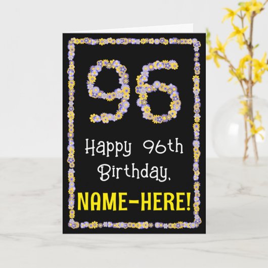 96誕生日:フローラ花数名前をカスタムする カード (黄色い花)