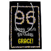 96誕生日:フローラ花数名前をカスタムする ミディアムペーパーバッグ (正面)