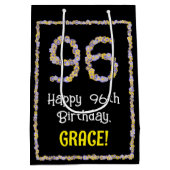 96誕生日:フローラ花数名前をカスタムする ミディアムペーパーバッグ (裏面)