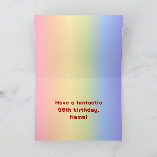 96誕生日:レインボー文字カスタム、写真&名前 カード (内部)