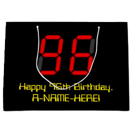 96誕生日：レッドデジタルクロックスタイル"96" +名前 ラージペーパーバッグ