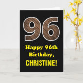 96誕生日:名前フェイク、木目パターン「96」 カード (黄色い花)