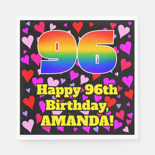 96誕生日:愛するハートパターン、虹# 96 スタンダードランチョンナプキン (正面)