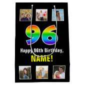 96誕生日: Rainbow "96"，写真カスタムと名前 ミディアムペーパーバッグ (裏面)
