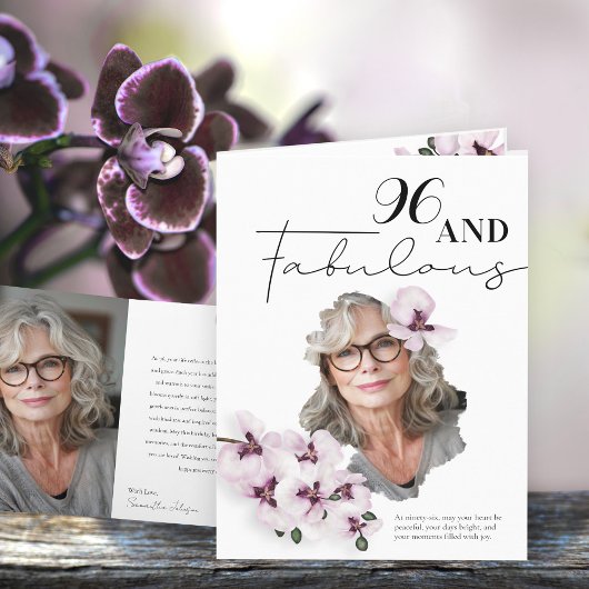 96 & Fabulous Orchid Photo Birthday Greeting Card カード