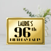 96th誕生日パーティー:アールデコの外観"96"と名前 箔招待状 (立ち正面)