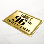 96th誕生日パーティー:アールデコの外観"96"と名前 箔招待状 (回転した状態)