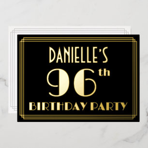 96th誕生日パーティー：アールデコ見る"96"，名前と 箔招待状