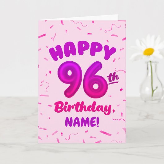 96th Balloon Number Custom Name Birthday Card カード (小さな植物)