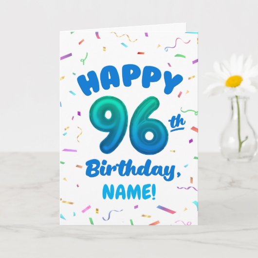 96th Balloon Number Custom Name Birthday Card カード (小さな植物)